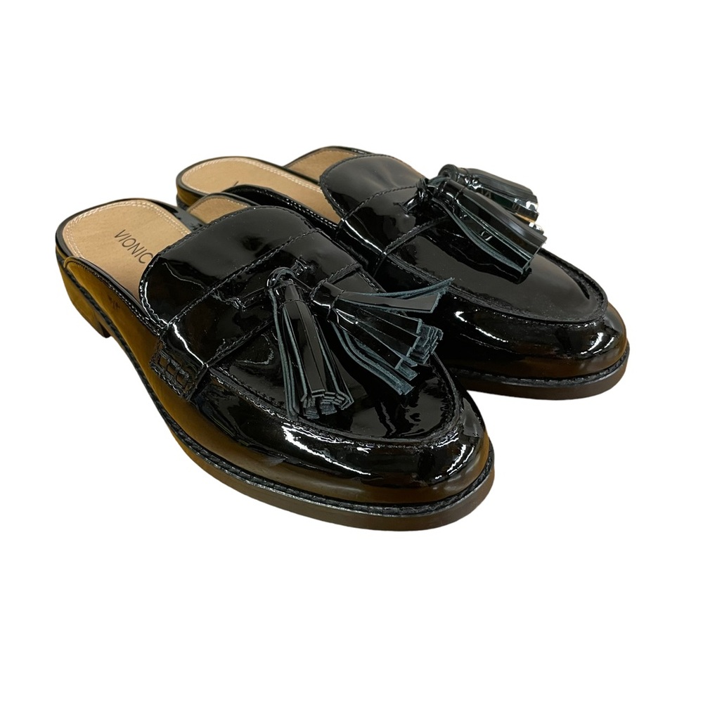 Vionic Reagan black patent leather mules 8